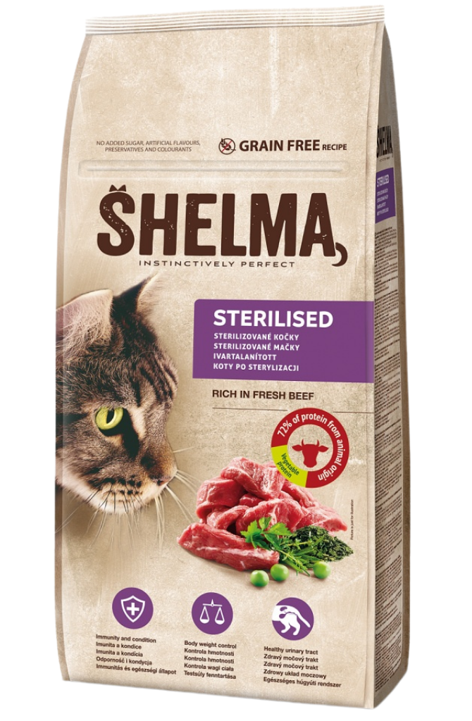 שלמה לחתולים מעוקרים ללא דגנים עשיר בבשר בקר טרי | Shelma